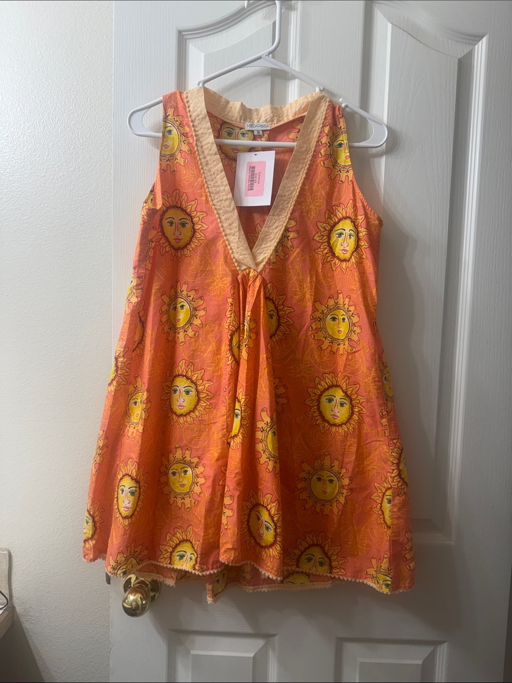 Sun-Print Sleeveless V-Neck Tunic Top - Orange